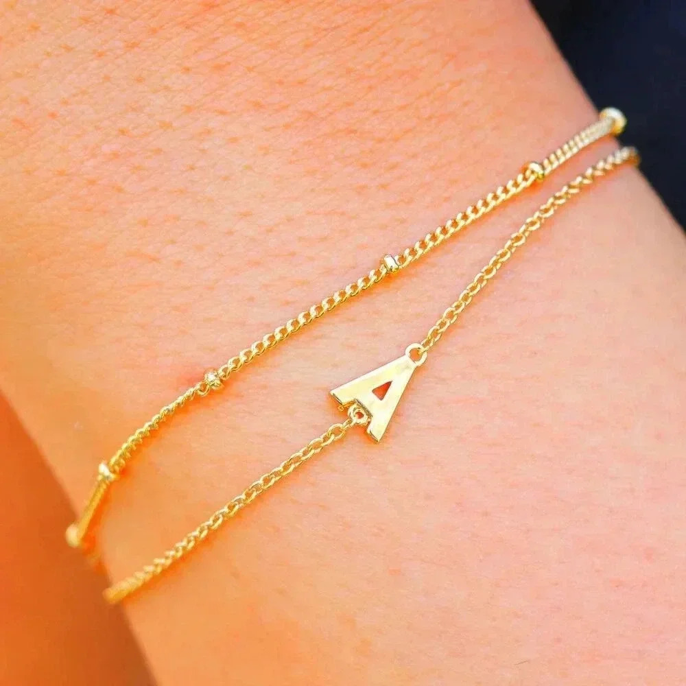▶ LIMITED EDITION!! Letter A-Z Initial Gold Bracelet 2 Layered Chain, ELDM22188